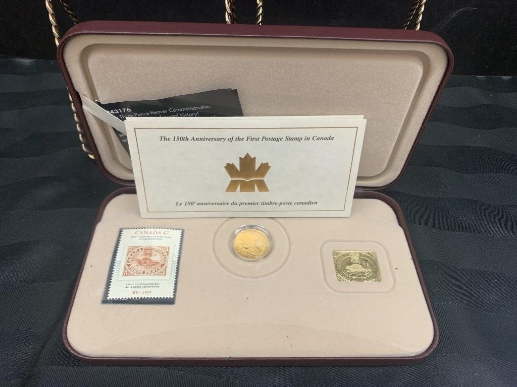 150th First Stamp with 24kt gold 3 Cent piece with