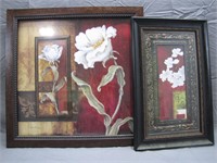 Pair of Vintage White Flower Framed Artworks