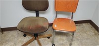 Retro orange rolling chair & office chair.