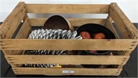 WOODEN CRATE AND DECOR, PINE CONES