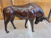 LEATHER BULL STATUE 18IN