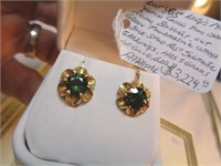 14KT Y/GOLD TWO CT  ROUND GREEN TOURMALINE EARRING