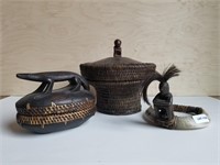South American Native Woven Basket w\Lizard Box