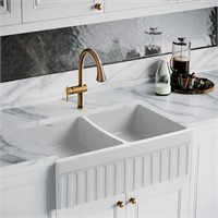 Whitehaus Kitchen Fluted Double Sink Made in Italy