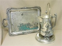 Silverplate Beverage Dispenser and Tray.