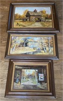 Assorted Wood Framed Barnyard Themed Paintings by