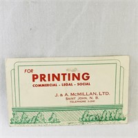 Saint John NB J&A McMillan Ltd. Ink Blotter