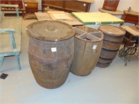 3 wooden barrels