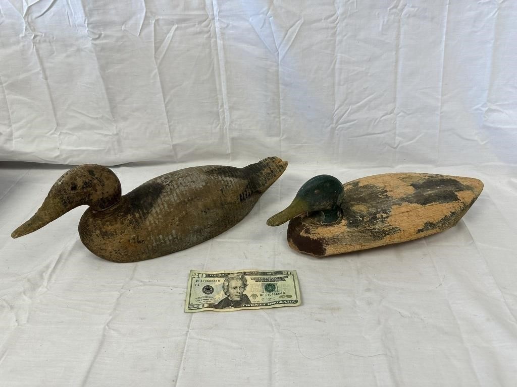 2 Collectible Wood Carved Duck Decoys