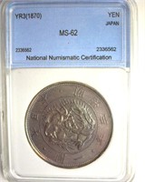 YR3(1870) Yen NNC MS62 Japan