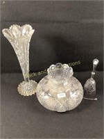 Cut Crystal Vases & Bell