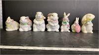7 Small Ceramic Bunny Statues