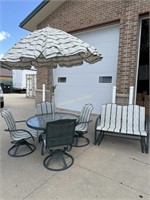 Patio Table with Chairs, Rocking Bench, & Umbrella