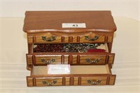 WOOD JEWELRY BOX WITH CONTENTS