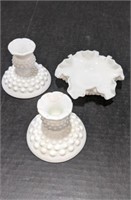 3 Pieces of Hobnail Milkglass