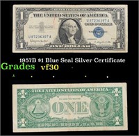 1957B $1 Blue Seal Silver Certificate Grades vf++