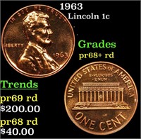 Proof 1963 Lincoln Cent 1c Grades Gem++ Proof Red