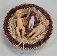 Woven Trinket Box w (3) Mini Baby Dolls