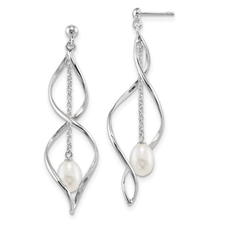 Sterling Silver FWC Pearl Post Dangle Earring