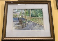 Framed watercolor - rockers on the front porch at