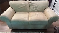 Beige Leather Loveseat Couch Sofa