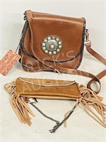 2 western style leather handbags & purses