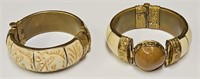 (2) Mid-Century Carved Bone & Brass Bracelets