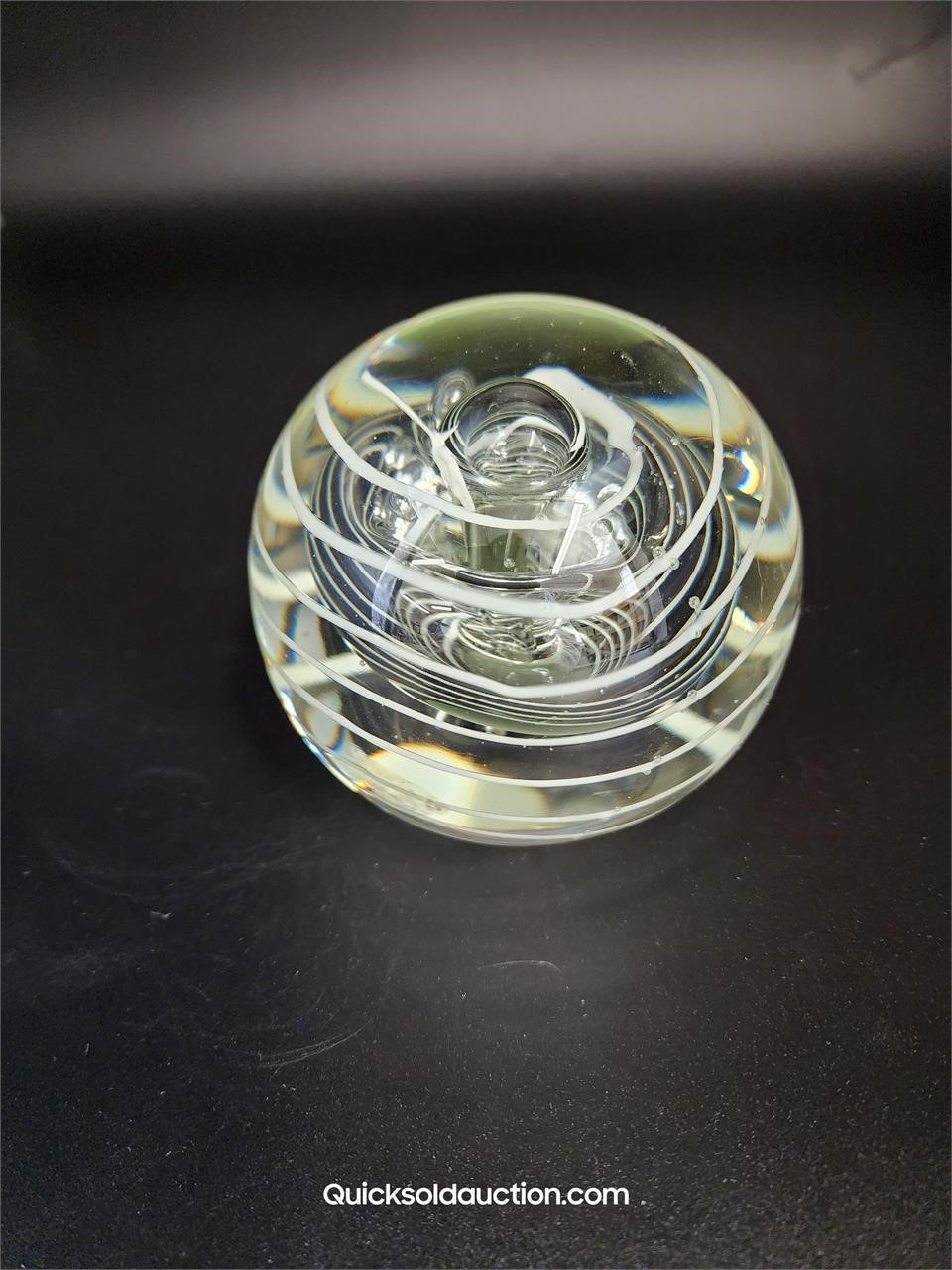 Large Clear/White Swirl Art Glass Paperweight.