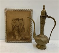 Brass Pitcher, Wooden Picture of Women