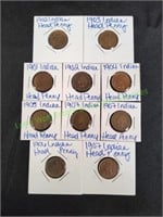 (10) Indian Head Wheat Pennies