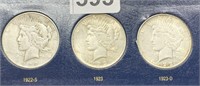 (3) SILVER DOLLARS - 1922-S, 1923, 1923-D