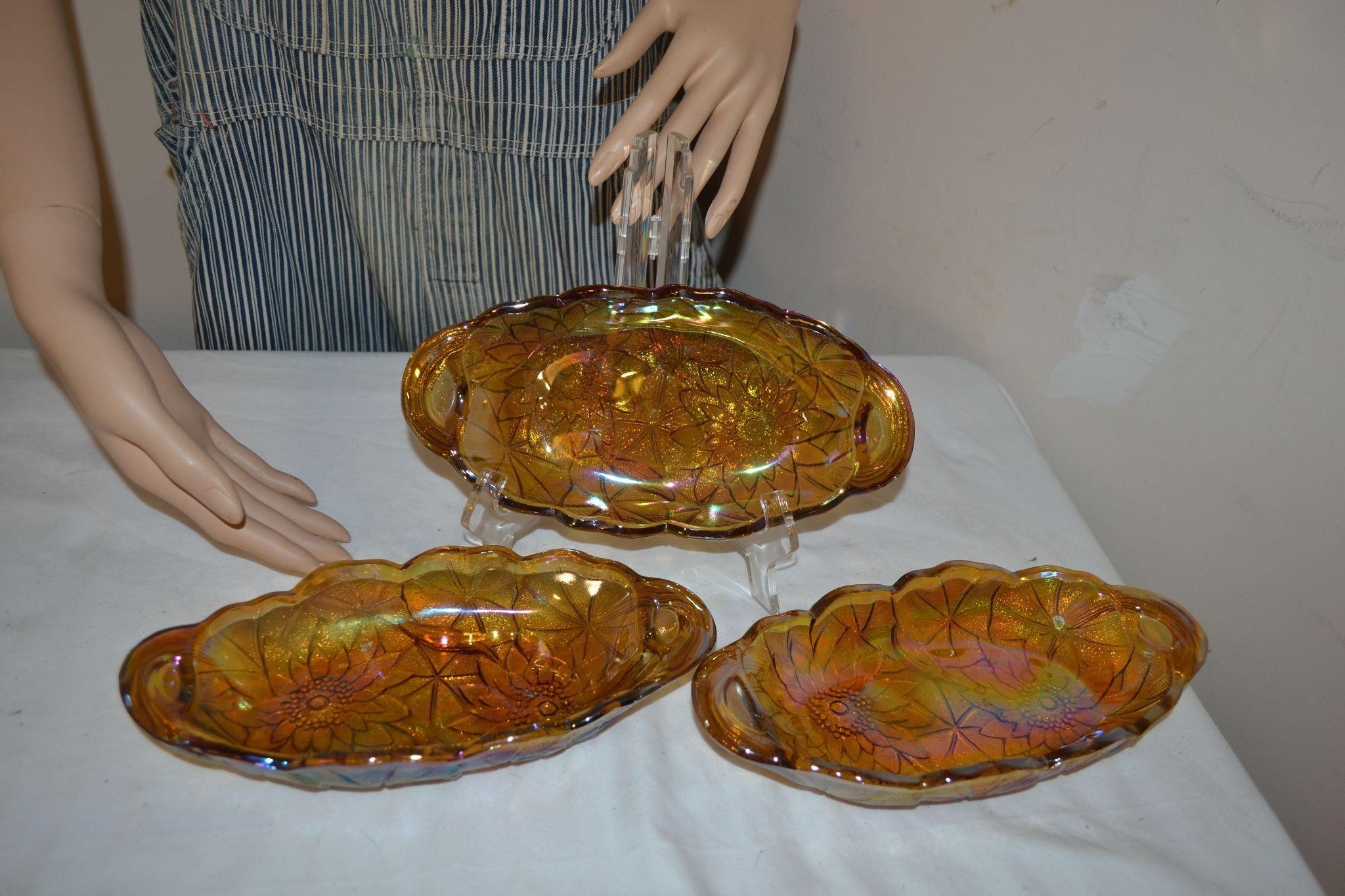 3 vtg Indiana Carnival Glass dishes ~ Sunflower