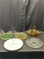 Five pieces, glassware, white relish, tray, clear,