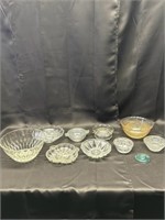 10 pieces of glassware, assorted bowls, and dishes