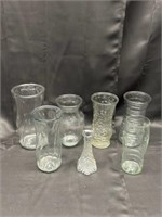 Seven glass vases