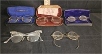 (4) Antique Glasses, (3) Cases & (1) Vintage