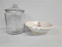 Vintage washing bowl and glass storage container