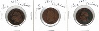 1863, 1864 & 1855 5 Cino Centimes