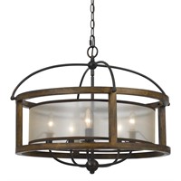 Mission Style Metal and Wood 5-Light Chandelier