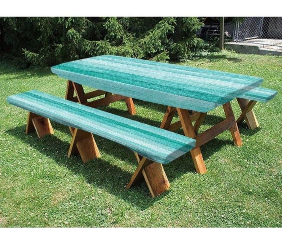 Teal Picnic Fitted Tablecloth and Bench Seats