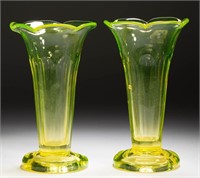 PRESSED EIGHT-FLUTE PAIR OF VASES, canary yellow