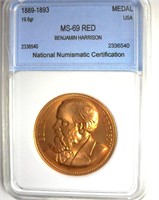 1889-1893 Medal NNC MS69 RD Benjamin Harrison
