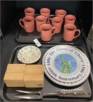 9 Corning Ware Mugs, Anniversary Plates.