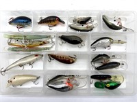 Fishing Lures in Plastic Tackle Box 14” x 9” x 2”