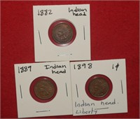 1882, 89 & 98 Indian Head Pennies