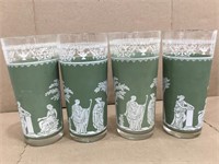 4 Vintage Jeanette Glass Jasperware Tea Tumblers