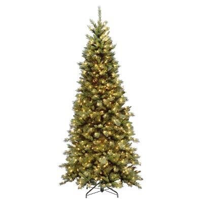 Pre-Lit Slim Green Fir Tree w/ Stand  7.5 Ft