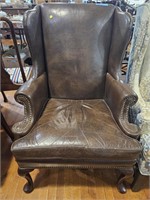 HICKORY LEATHER QUEEN ANNE WING CHAIR