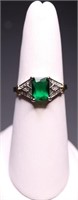 Sterling emerald cut emerald ring, lab created