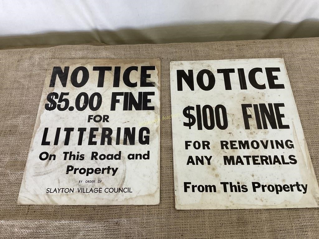 Vintage "Fine" signs